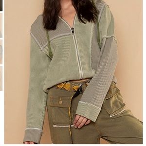 POL Thermal Knit Zip Up Color Block  Hoodie Jacket Top Long Sleeves  SR20